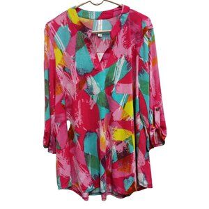 Dear Scarlett Wearable Art BOHO Tunic Top Size XL Multi Abstract 3/4 Sleeve NEW